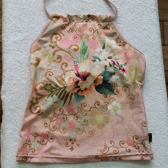 Pink halter top with flower print - Picture 1 of 7